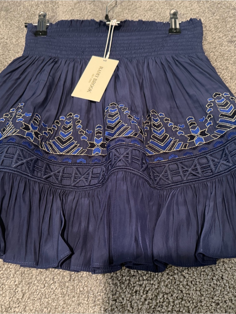 Ramy Brook Navy Embroidered Mini Skirt